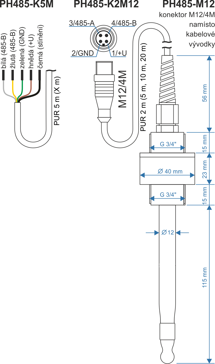 pH sonda s výstupem RS485 / Modbus RTU